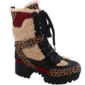 BAMBOO "Cheetah" Powerful-42 Womens Combat Platform Boots w/ Chunky Block Heels